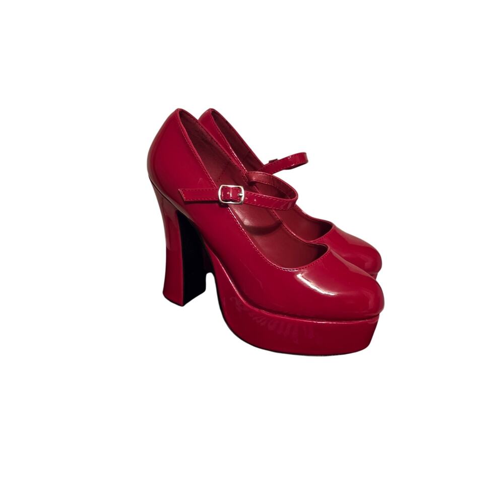 Dolly-50 Red Patent Mary Jane Platform Pumps
